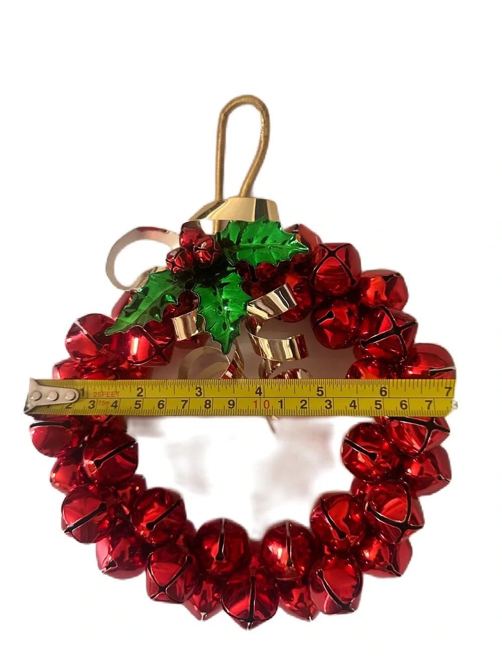 Vintage Red Jingle Bell Wreath Holiday Door Hanger Christmas Decor Holly Bells